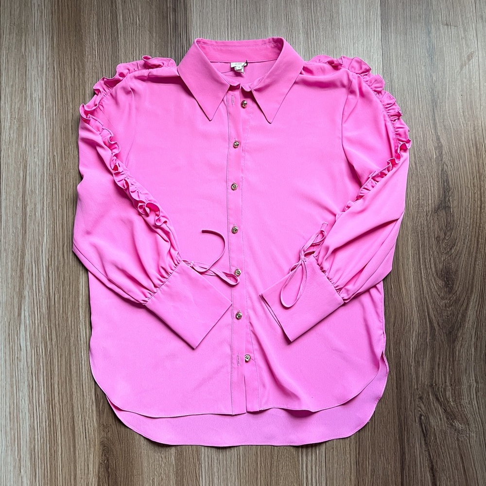 River Island Ruffle Trim Shirt in Pink